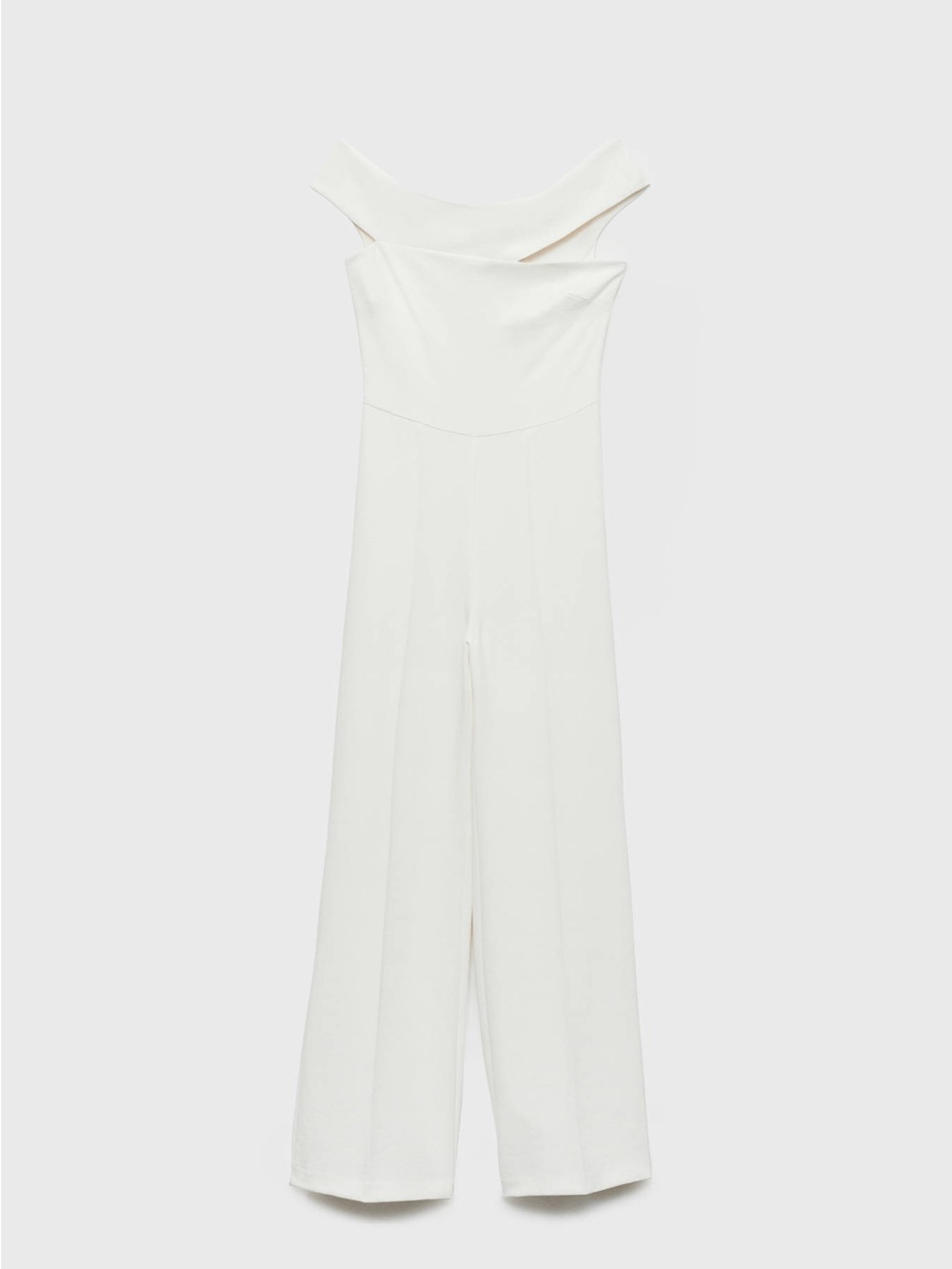 Mango White Off-Shoulder Wide-Leg Jumpsuit